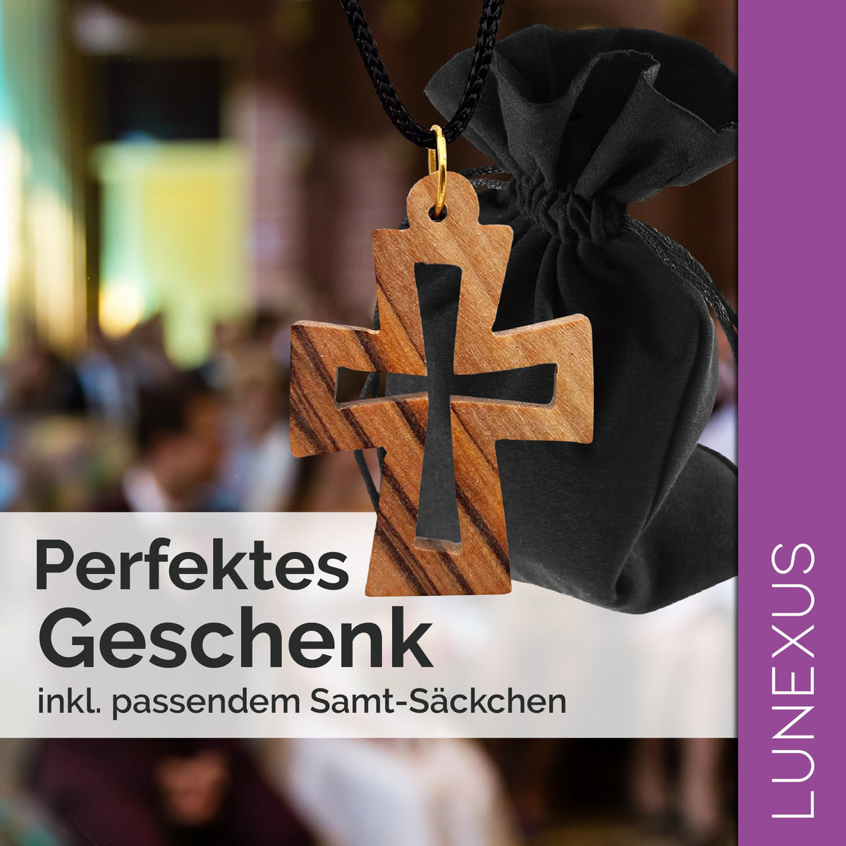 Byzantine Cross Pendant Olive Wood Bethlehem with Velvet Pouch – view 4