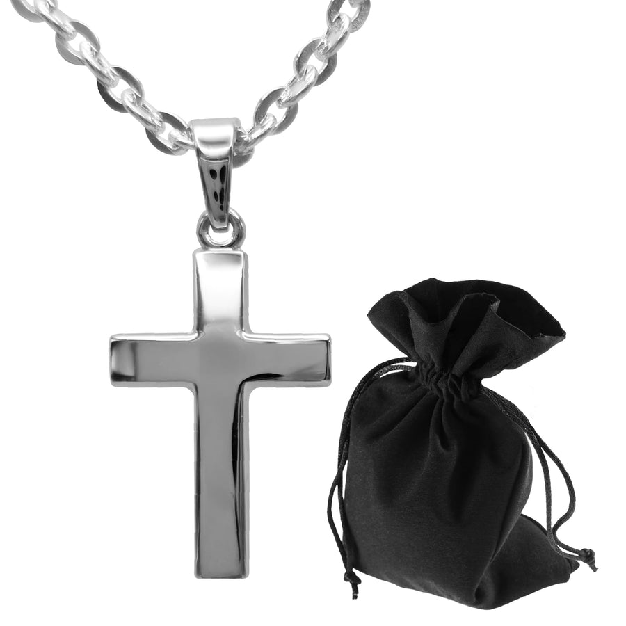 Collar de cruz de plata de ley 925 con bolsita de terciopelo – vista del producto