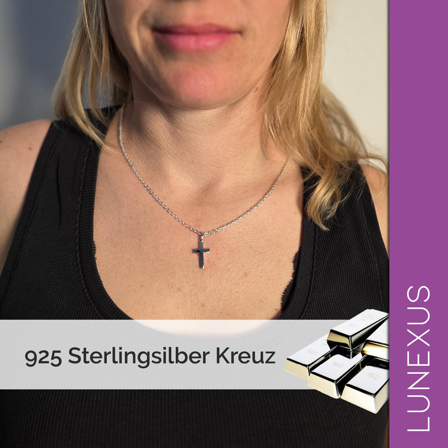 Collar de cruz de plata de ley 925 con bolsita de terciopelo – vista 6