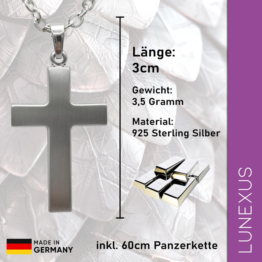 Collar de cruz mate de plata de ley 925 con bolsita de terciopelo – vista 2