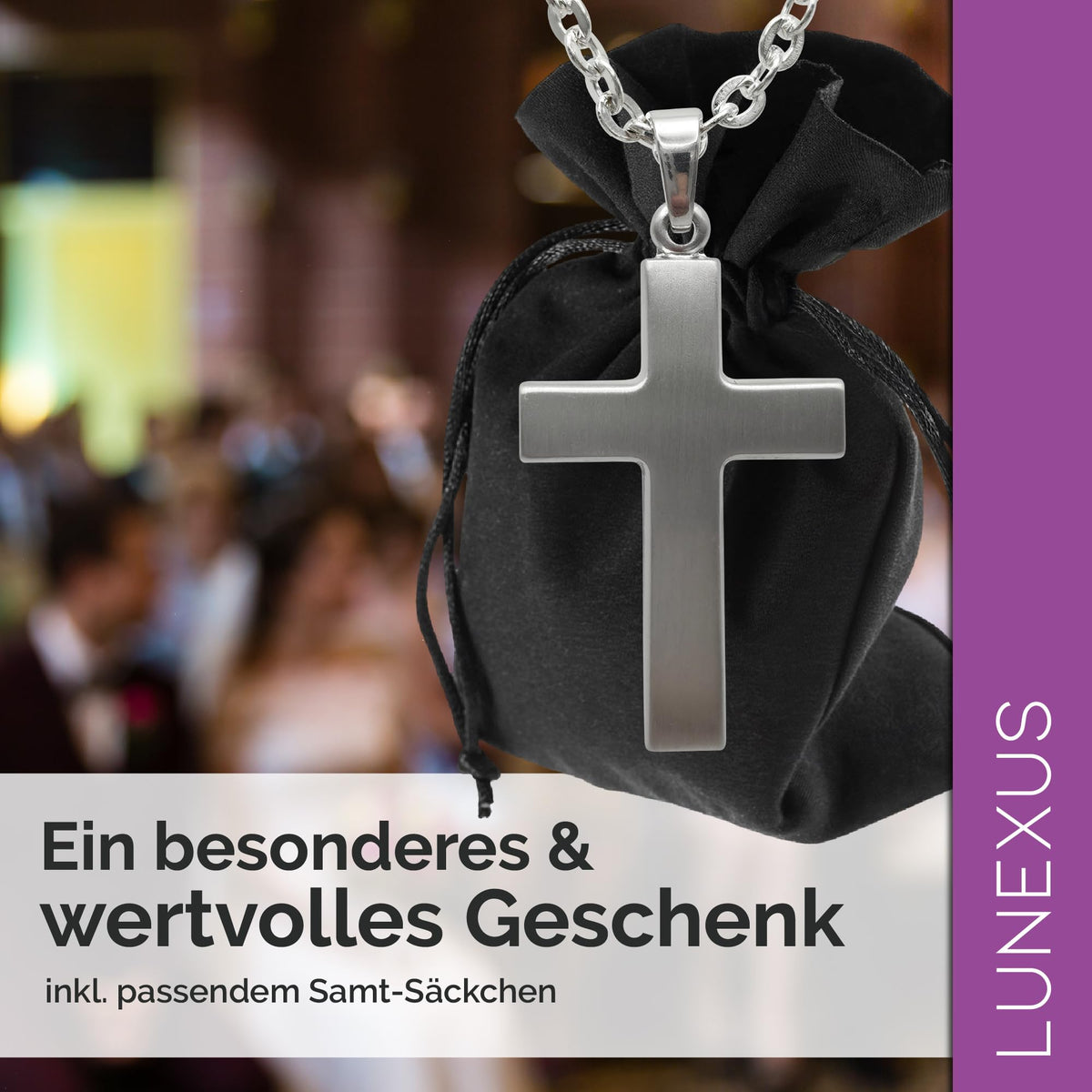 Collana con croce satinata in argento 925 con sacchetto di velluto – vista 4