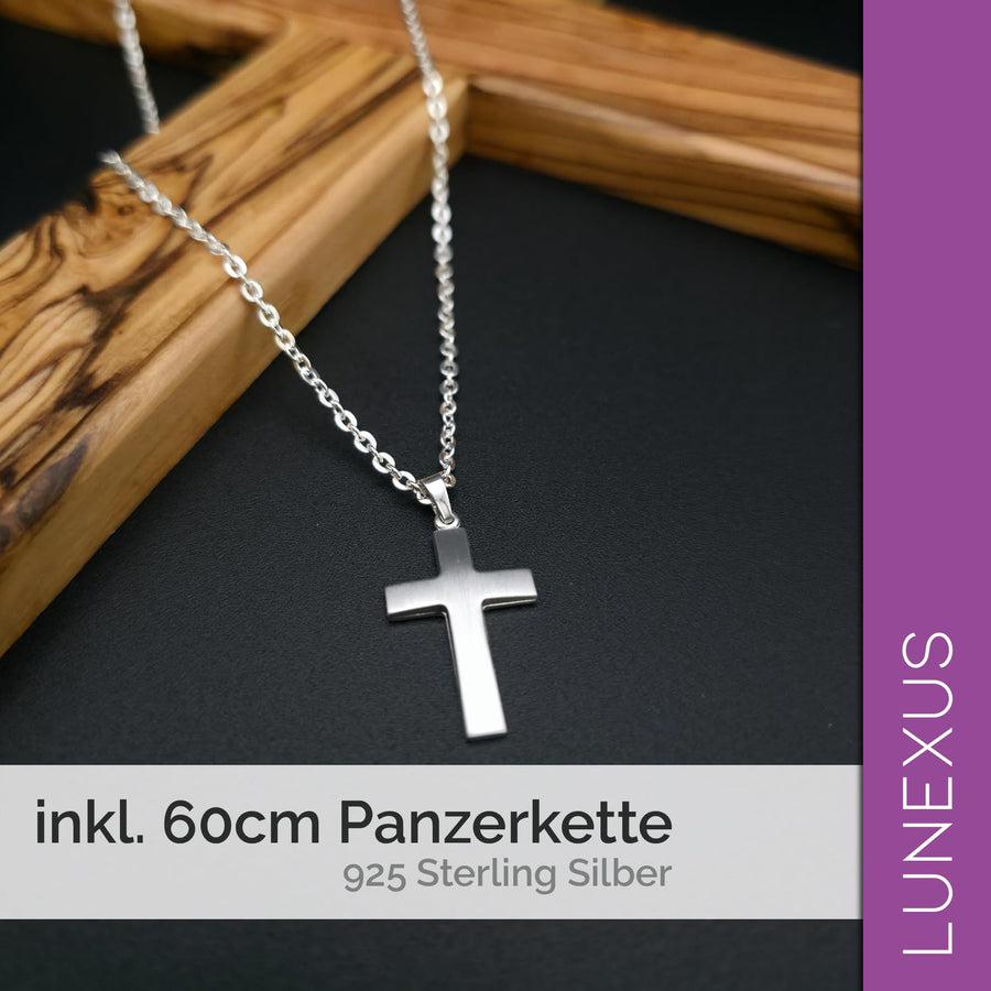 Collar de cruz mate de plata de ley 925 con bolsita de terciopelo – vista 5