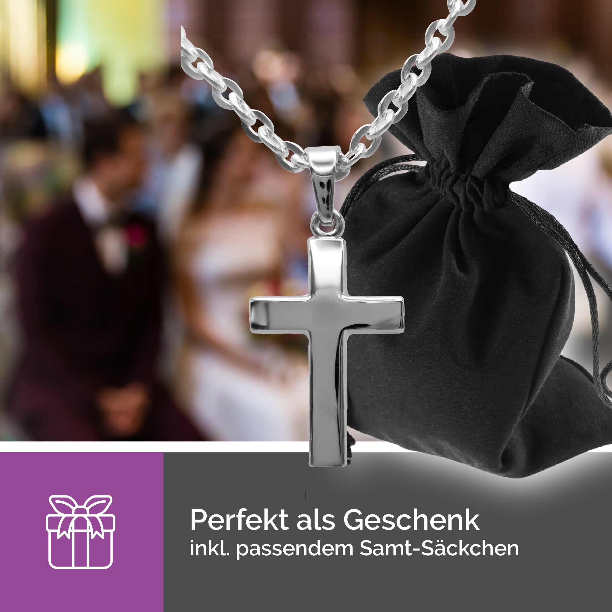 Kreuzkette 925 Sterling Silber getragen als christliches Schmuckstück