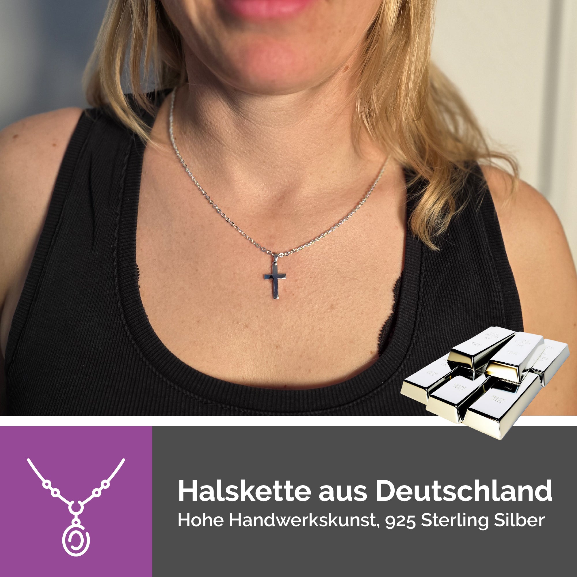 Verarbeitung Kreuzanhänger Sterling Silber poliert deutsche Fertigung