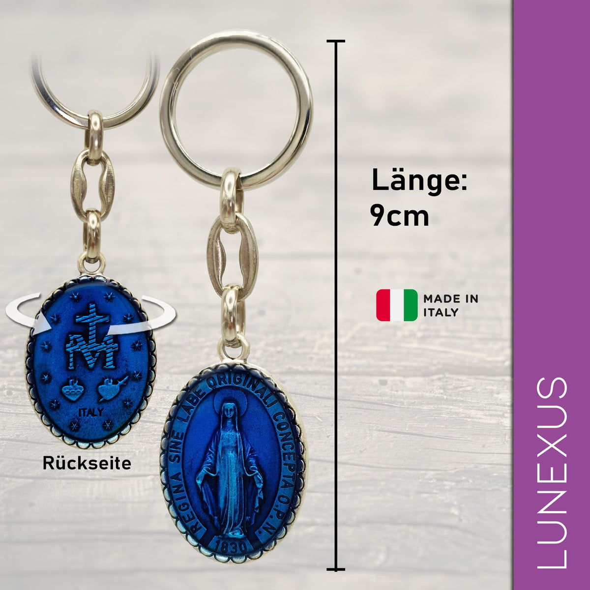 Llavero Medalla Milagrosa de María azul 9 cm – bendecido – vista 2