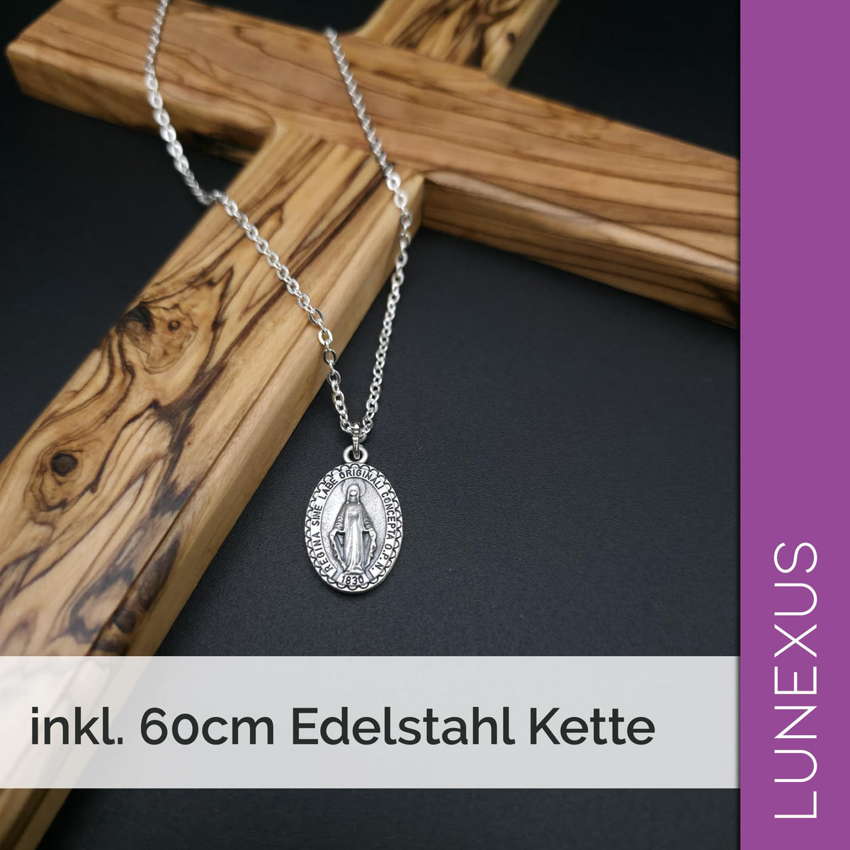 Collana mariana argento antico opaco, ciondolo 2,4 cm, catena a maglia marina 60 cm – vista 5