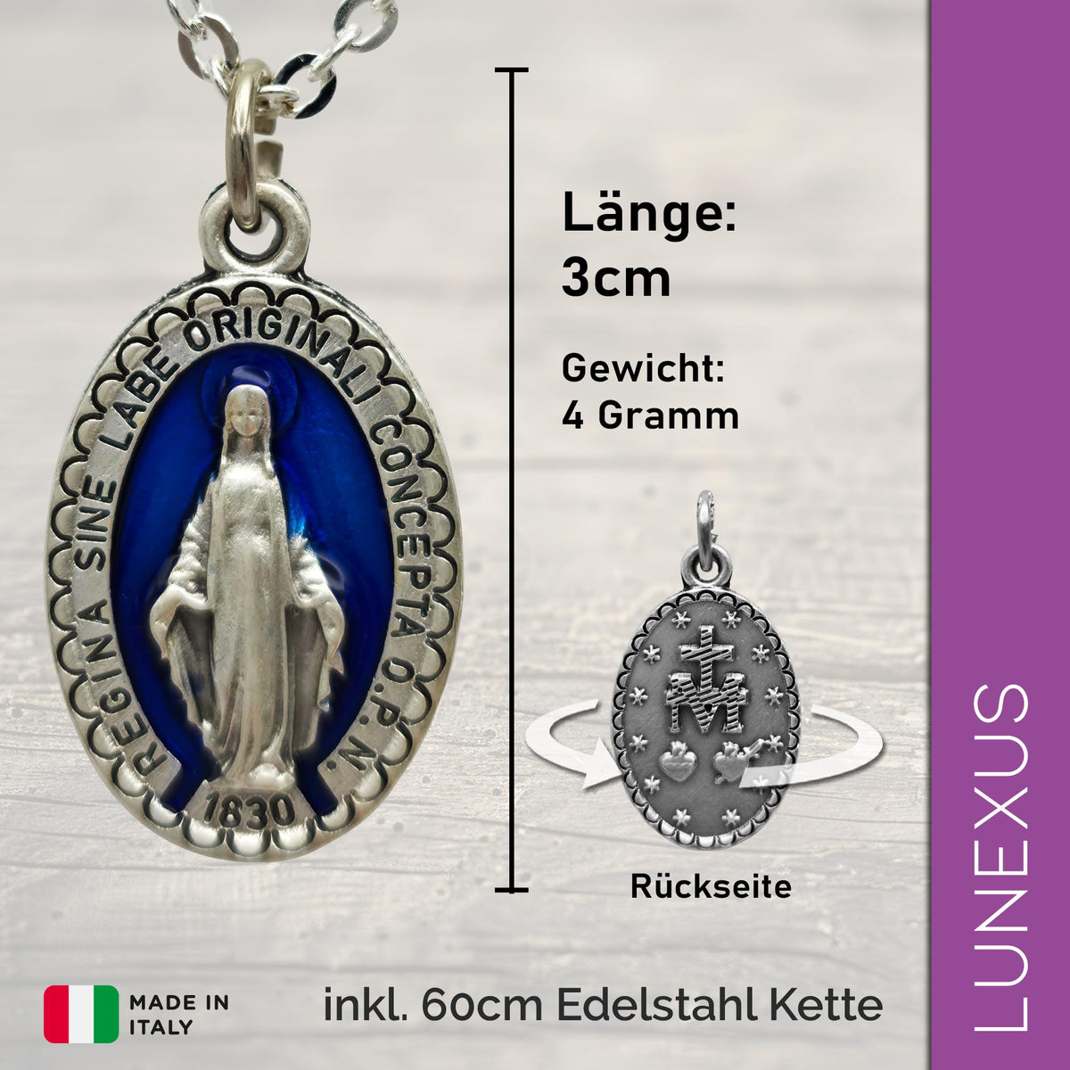 Collana mariana blu argento con Medaglia Miracolosa e sacchetto di velluto – vista 2