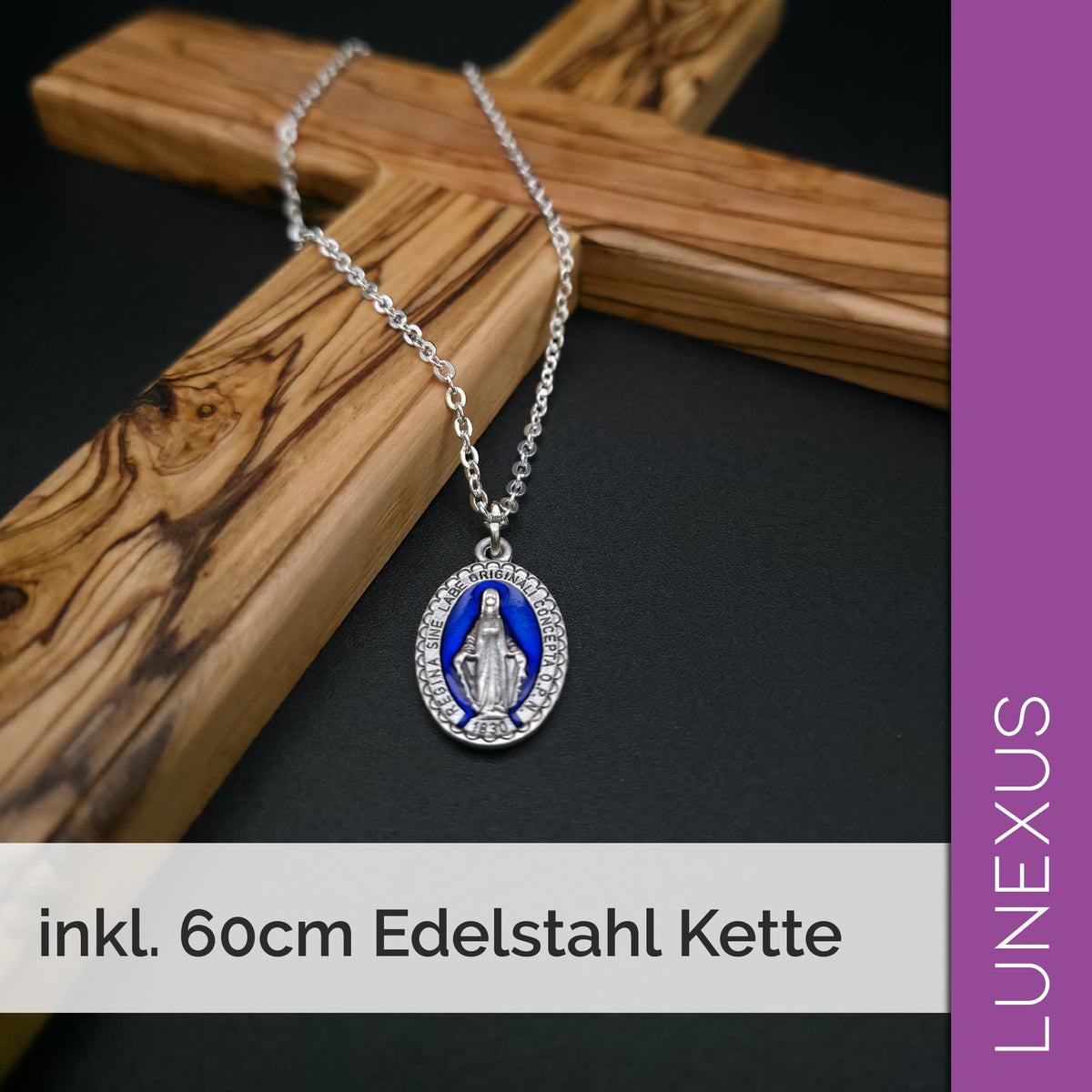 Collana mariana blu argento con Medaglia Miracolosa e sacchetto di velluto – vista 5