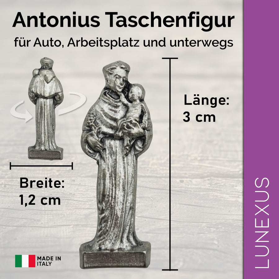 Mini saint figurine St Anthony with Child, 3 cm metal – blessed – view 2