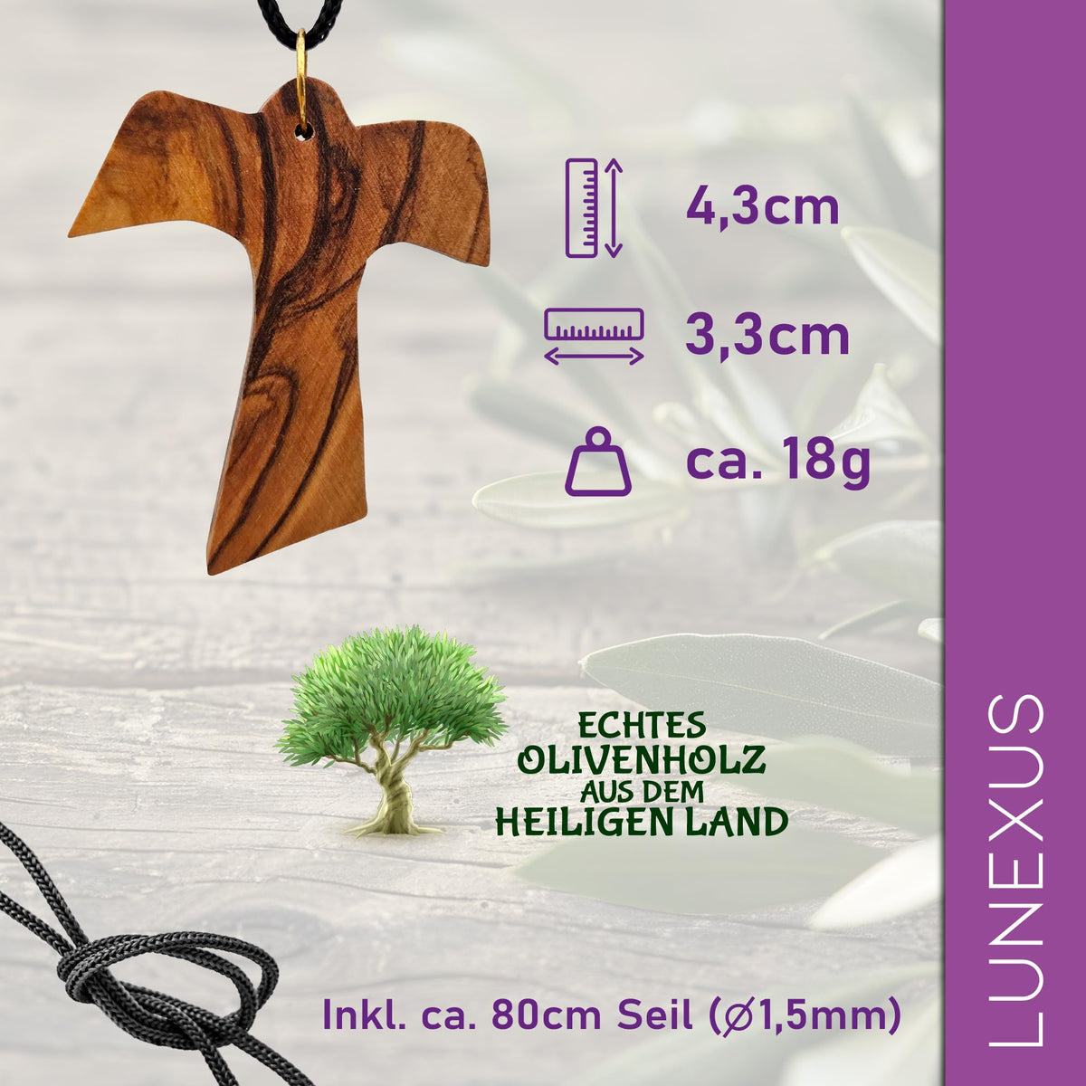 Olive wood necklace angel cross with dove – handmade in Bethlehem – view 2