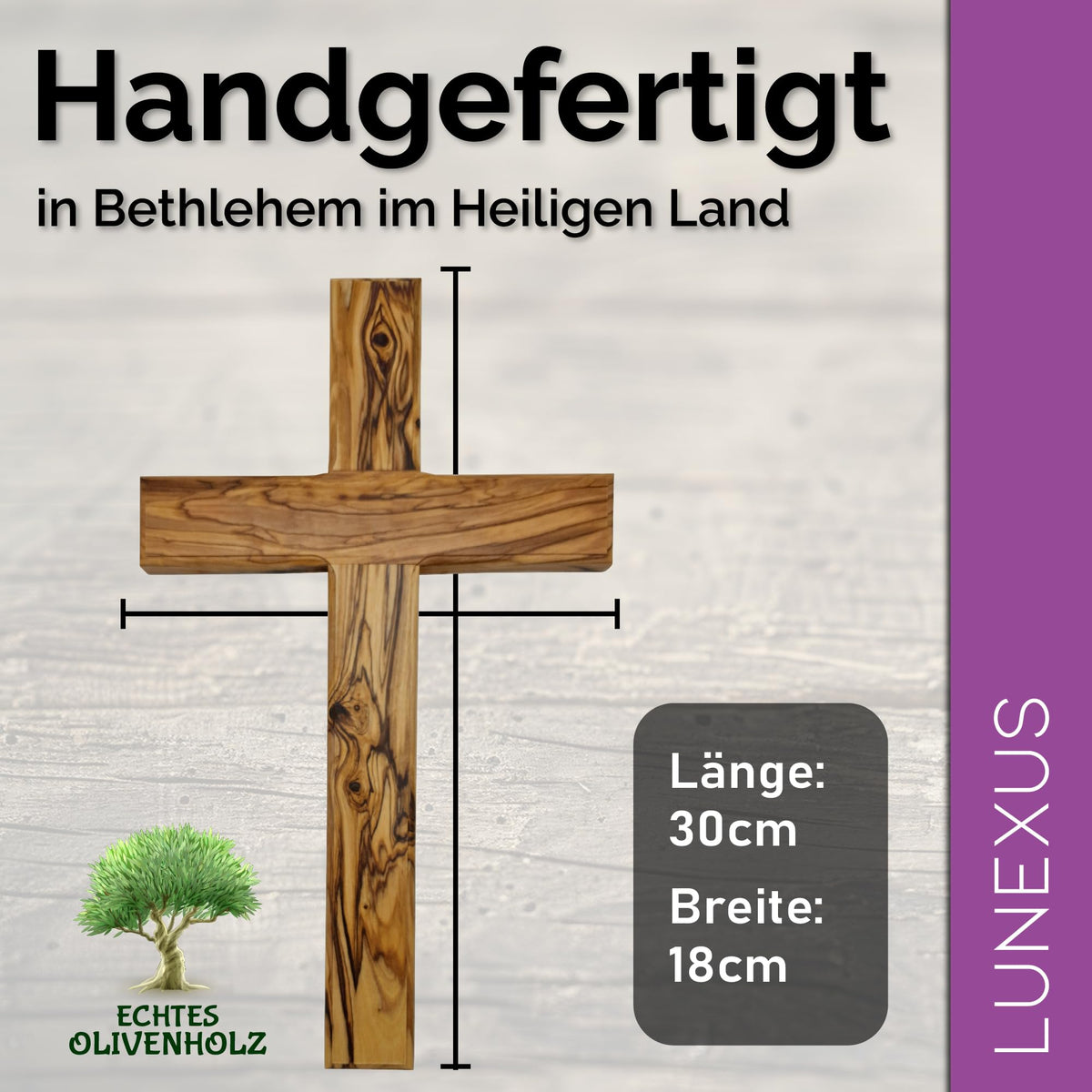 Cruz de pared de madera de olivo 30 cm – vista 2