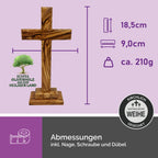 Maße des Olivenholz Kreuzes aus Bethlehem handgefertigt mit Sockel