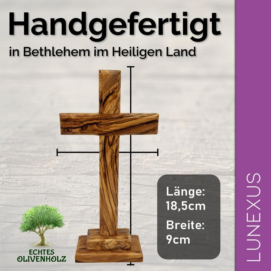 Olive wood standing cross 18.5 cm – with removable base – view 2