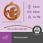 Maße des Olivenholzanhängers Friedenstaube aus Bethlehem 5,5x5,0 cm mit goldfarbenem Aufhängeband