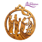 Handgefertigter Olivenholzanhänger Heilige Drei Könige aus Bethlehem mit Stern von Bethlehem gesegnetes Symbol des Glaubens und Friedens