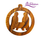 Handgefertigter Olivenholzanhänger Heilige Familie aus Bethlehem mit Maria Josef und Jesuskind gesegnetes Symbol des Glaubens
