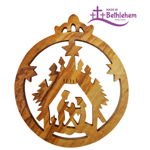 Olivenholzanhänger Krippenszene – Handarbeit & Segnung aus Bethlehem