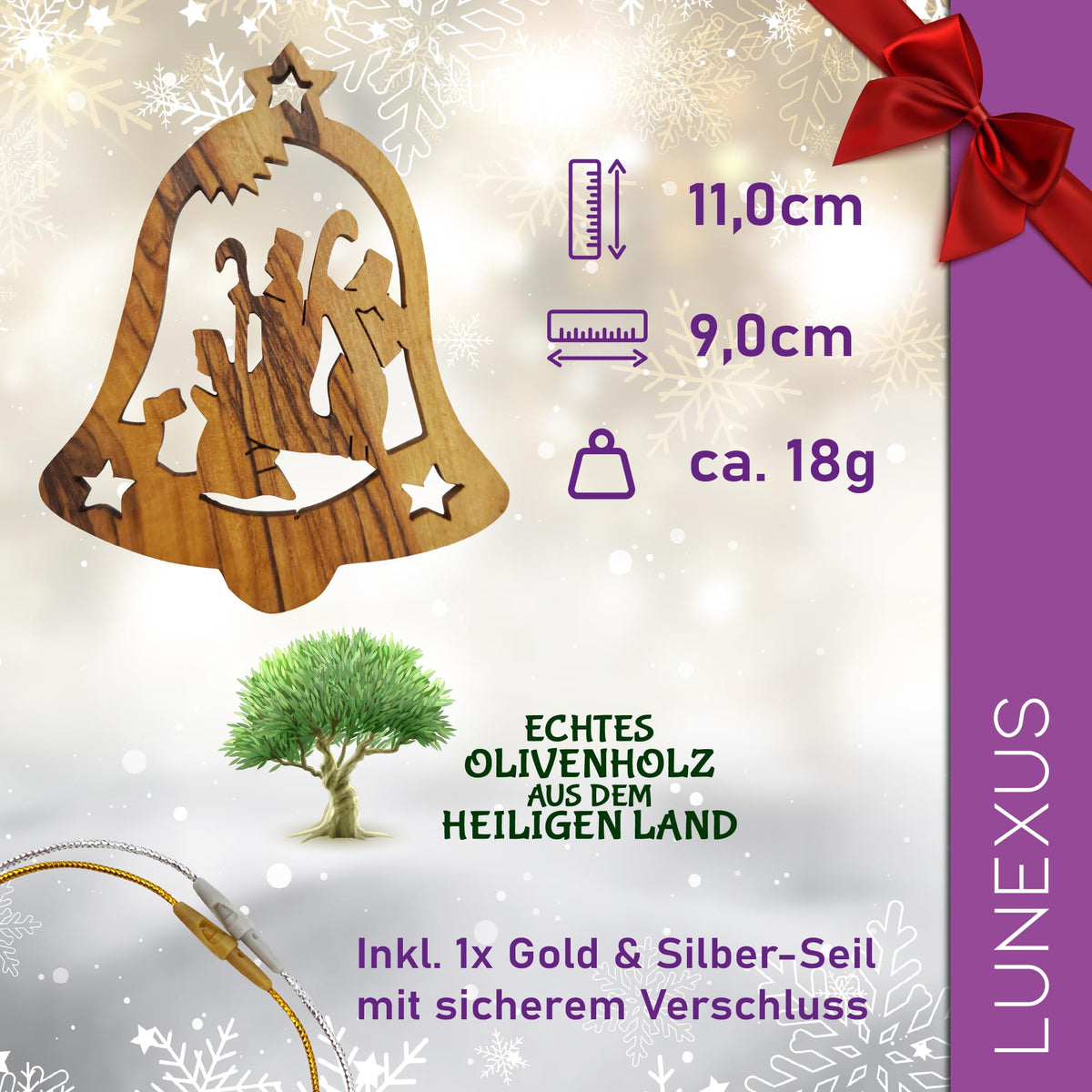 Olive wood pendant bell Three Kings – handmade in Bethlehem – view 2