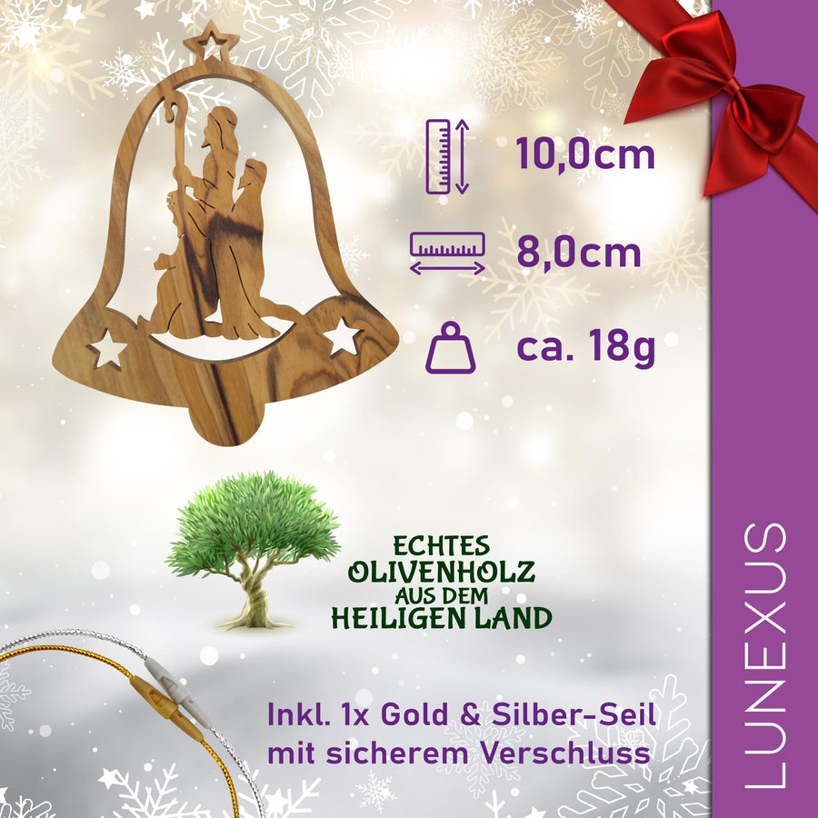 Olive wood pendant bell with Holy Family – handmade in Bethlehem – view 2