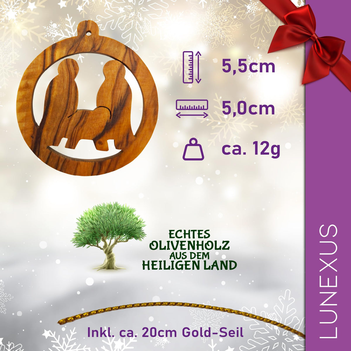 Colgante de madera de olivo Sagrada Familia en el pesebre – bendecido en nuestro almacén – vista 2