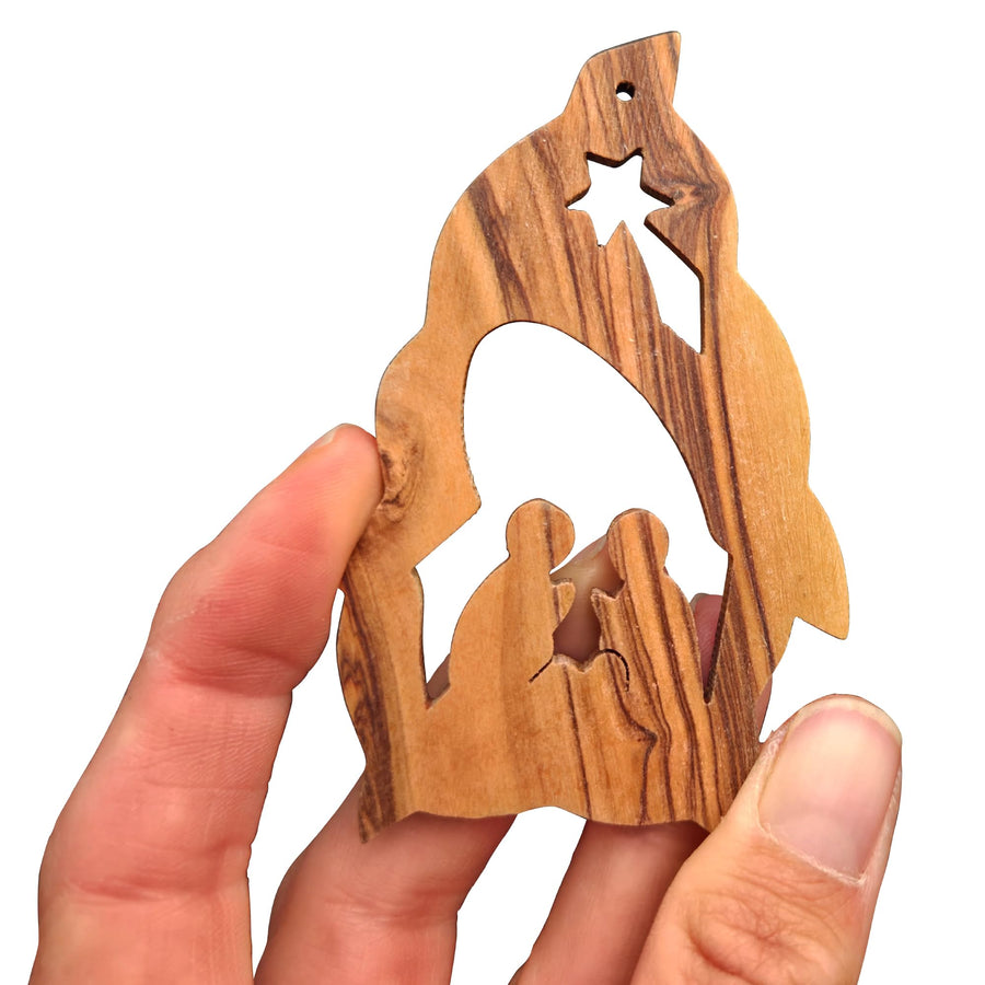 Colgante de madera de olivo Sagrada Familia en forma de gota – bendecido en nuestro almacén – vista del producto