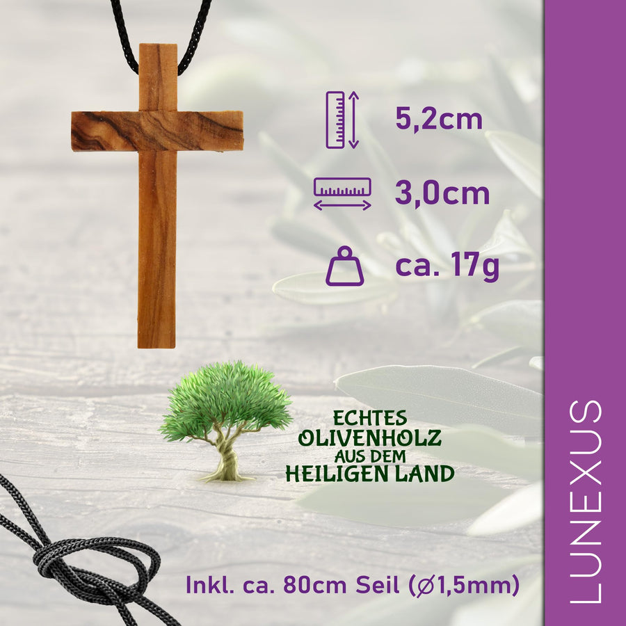 Colgante de cruz sencillo de madera de olivo de Belén con cordón y certificado – vista 2