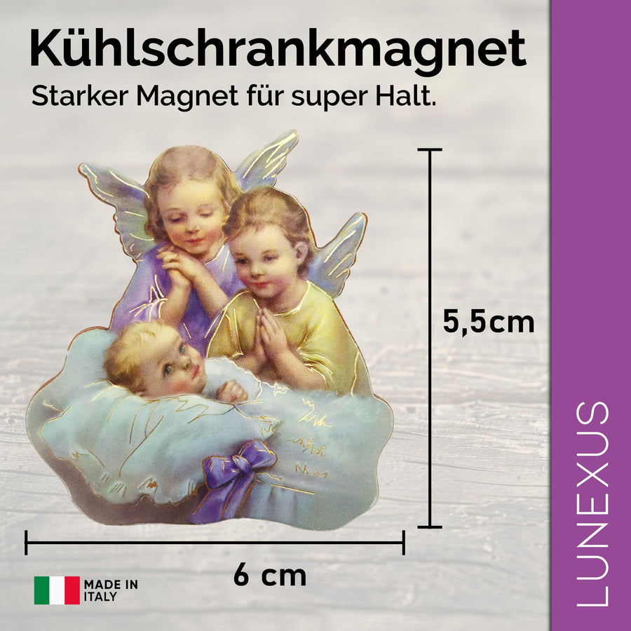 Angelo custode con bambino, magnete 6 × 5,5 cm – benedetto, con sacchetto di velluto – vista 2