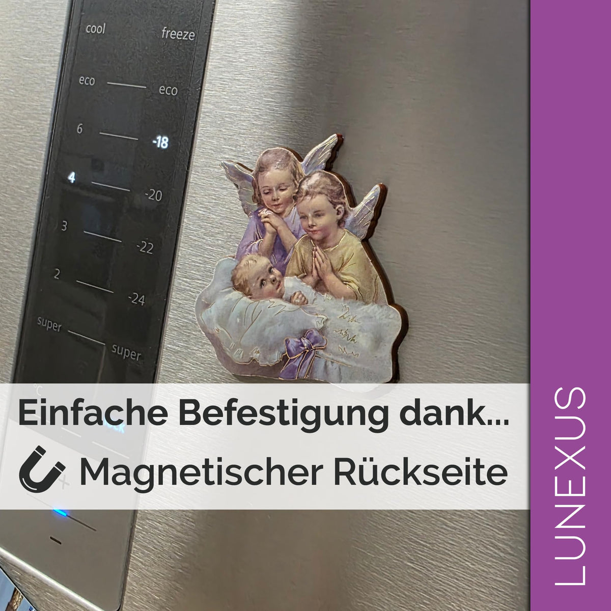 Guardian angel with baby magnet 6 × 5.5 cm – blessed & velvet pouch – view 4