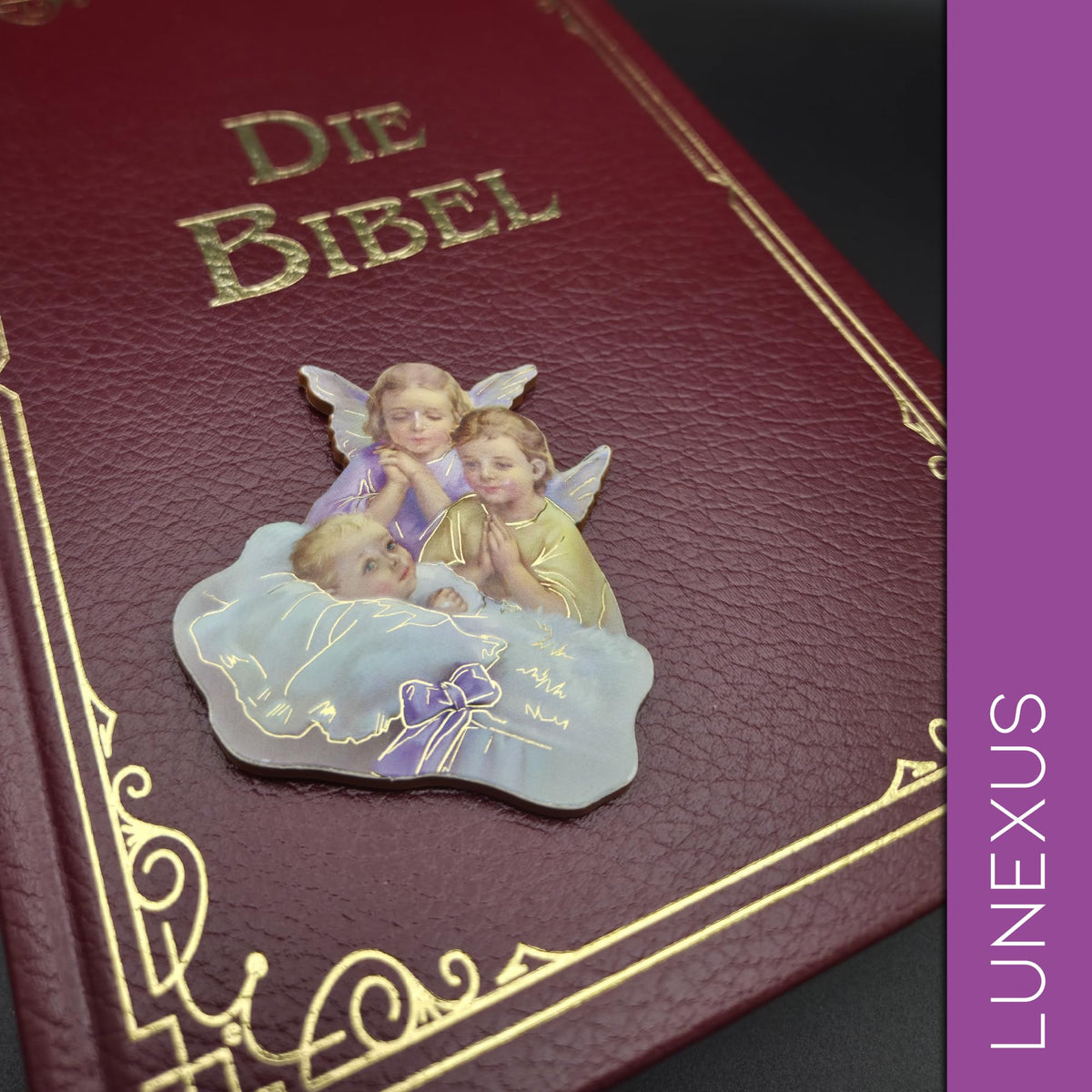 Guardian angel with baby magnet 6 × 5.5 cm – blessed & velvet pouch – view 5