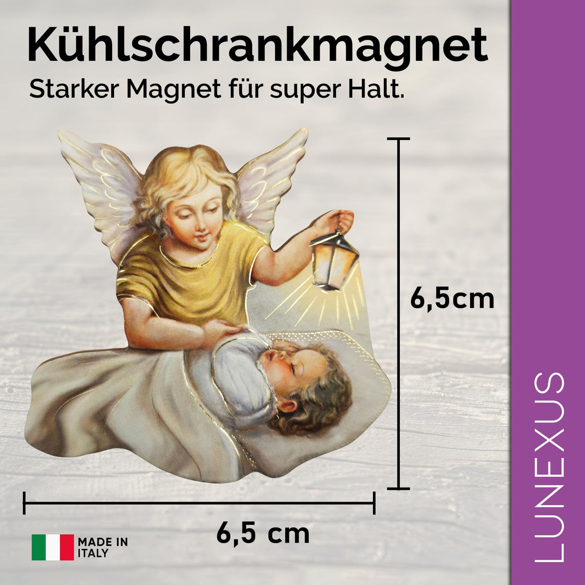 Guardian angel with lantern magnet 6.5 cm – blessed & velvet pouch – view 2