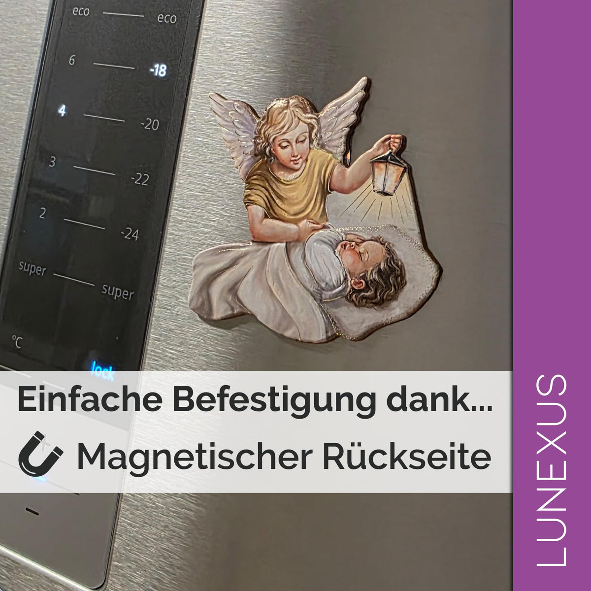 Guardian angel with lantern magnet 6.5 cm – blessed & velvet pouch – view 4