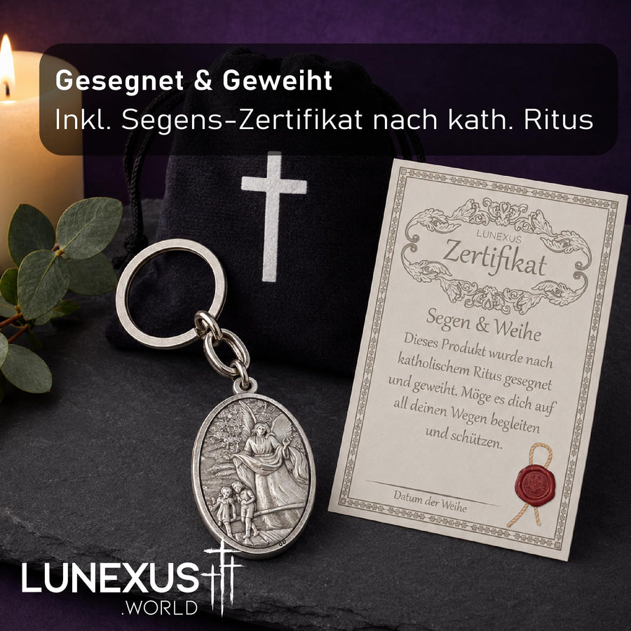 Portachiavi angelo custode in metallo argento 9,5 cm – benedetto – vista 3