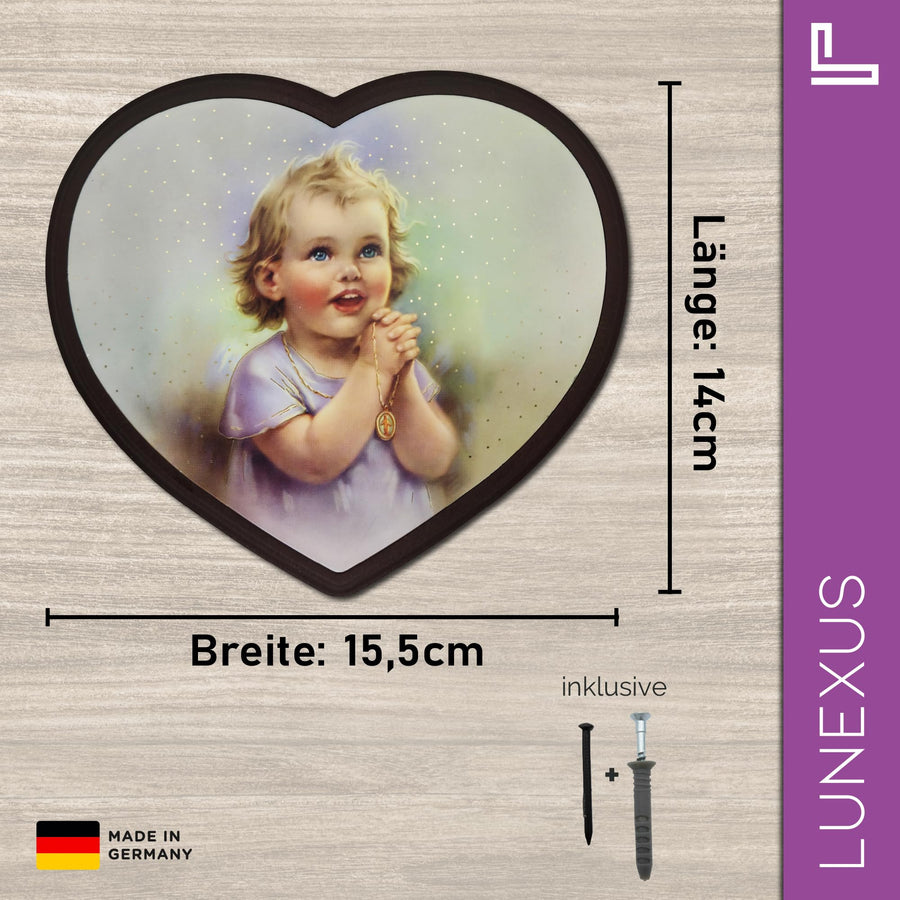 Quadretto angelo custode a forma di cuore 14×15,5 cm – bambino in preghiera con rosario – vista 2