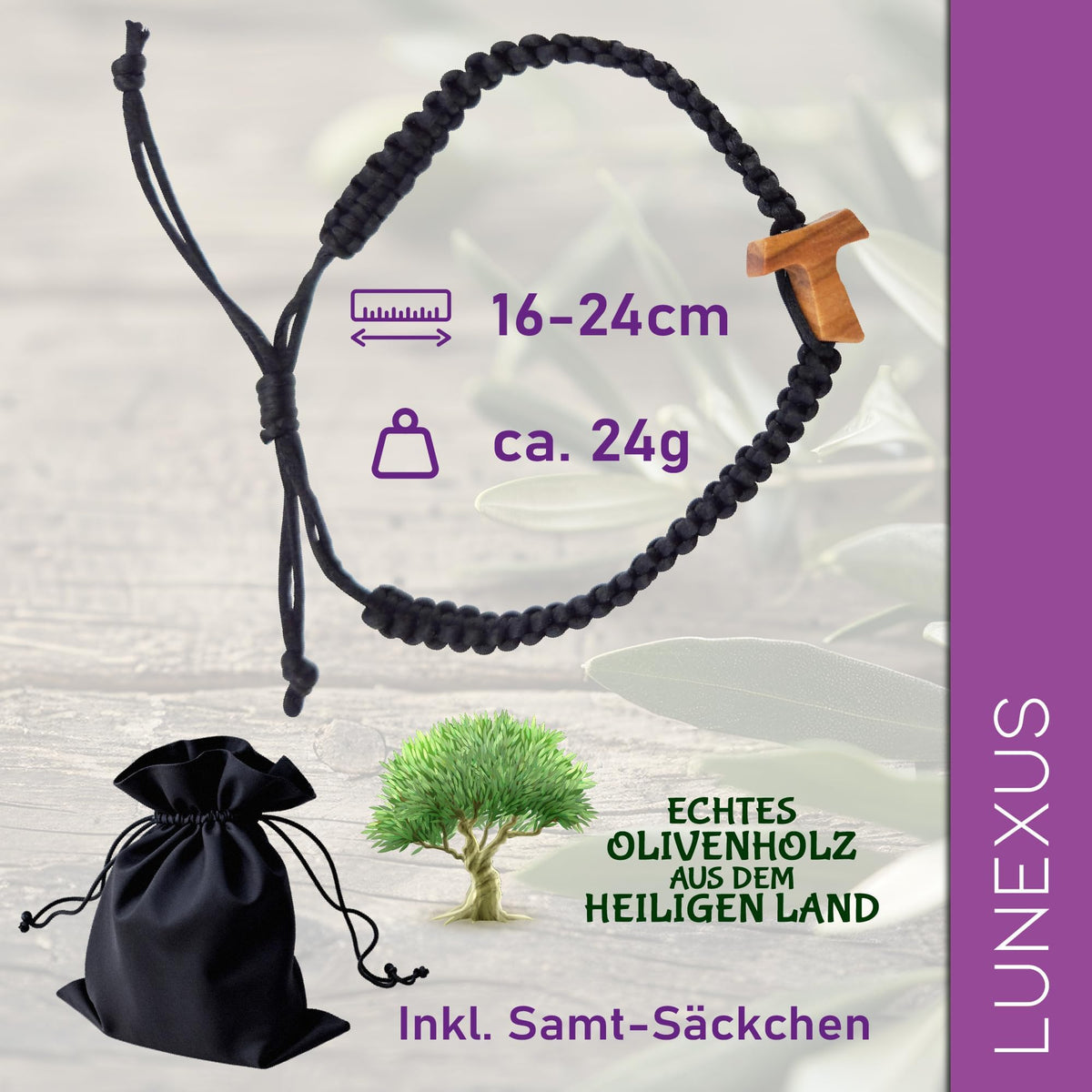 Bracciale con croce tau in legno d'ulivo – fatto a mano – vista 2