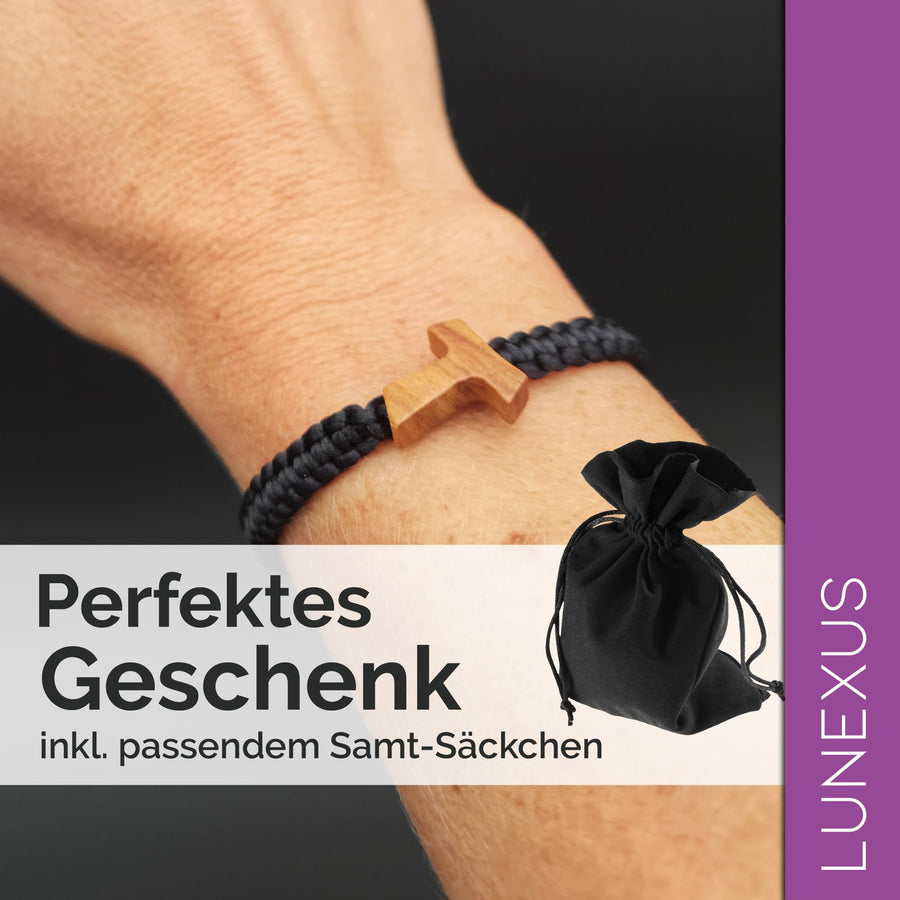 Tau cross bracelet in olive wood – handmade – view 4