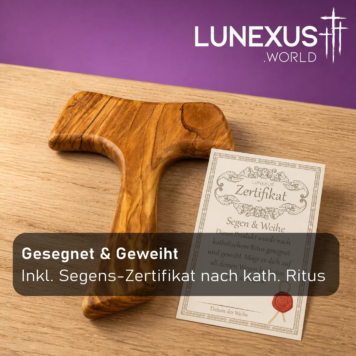 Olive wood tau cross 15 cm (wall cross) from Bethlehem – blessed in our warehouse – view 4