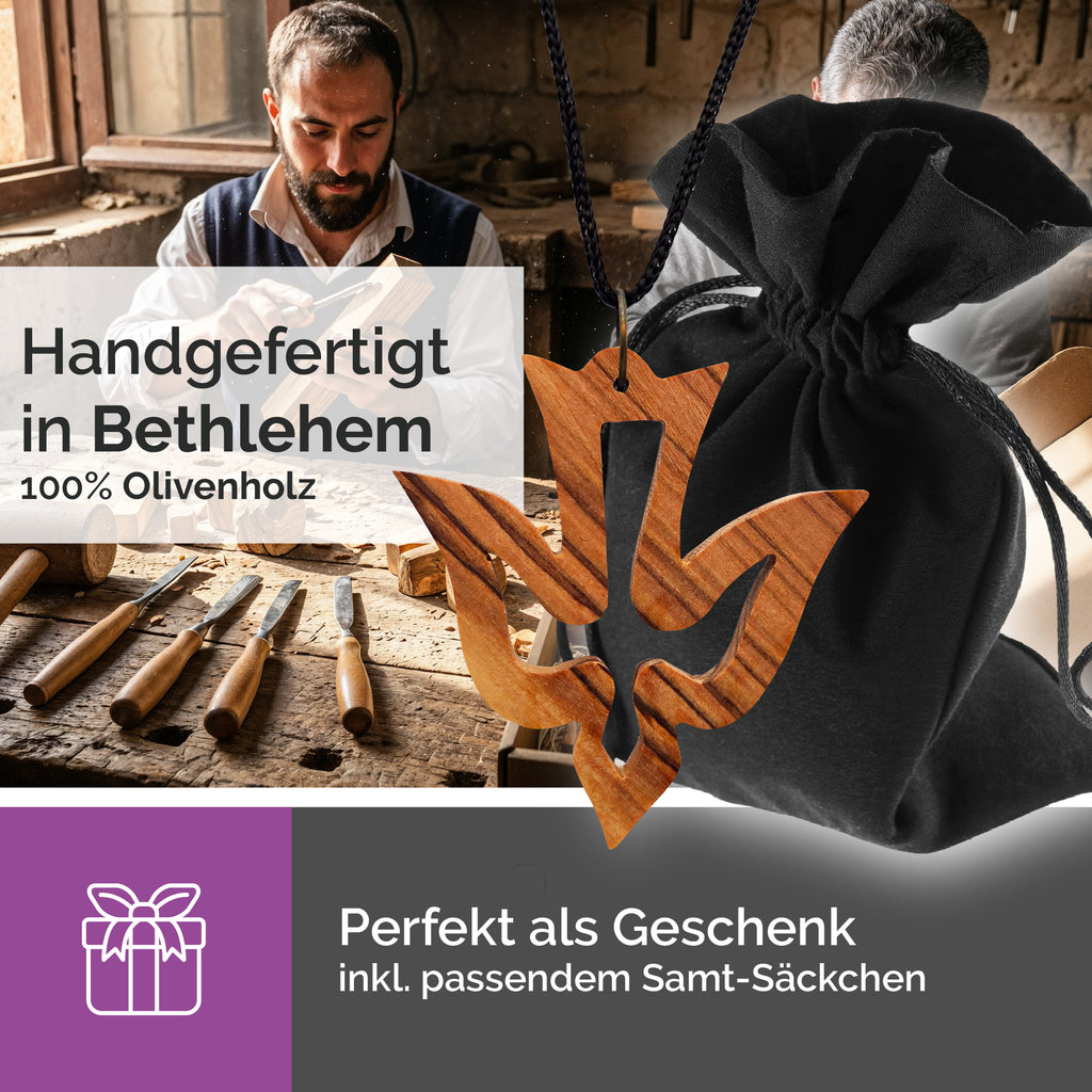 Handarbeit aus Bethlehem, Olivenholz Halskette mit Taubenanhänger gesegnet und zertifiziert