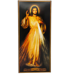 Cuadro de pared Jesús Misericordioso de madera – bendecido con certificado (15 cm × 7 cm) – anverso