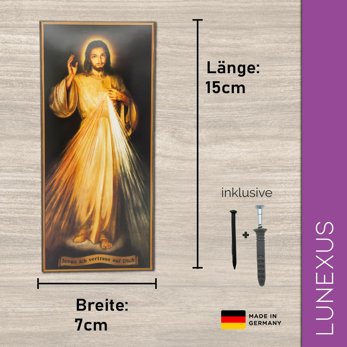 Cuadro de pared Jesús Misericordioso de madera – bendecido con certificado – dimensiones 15 × 7 cm