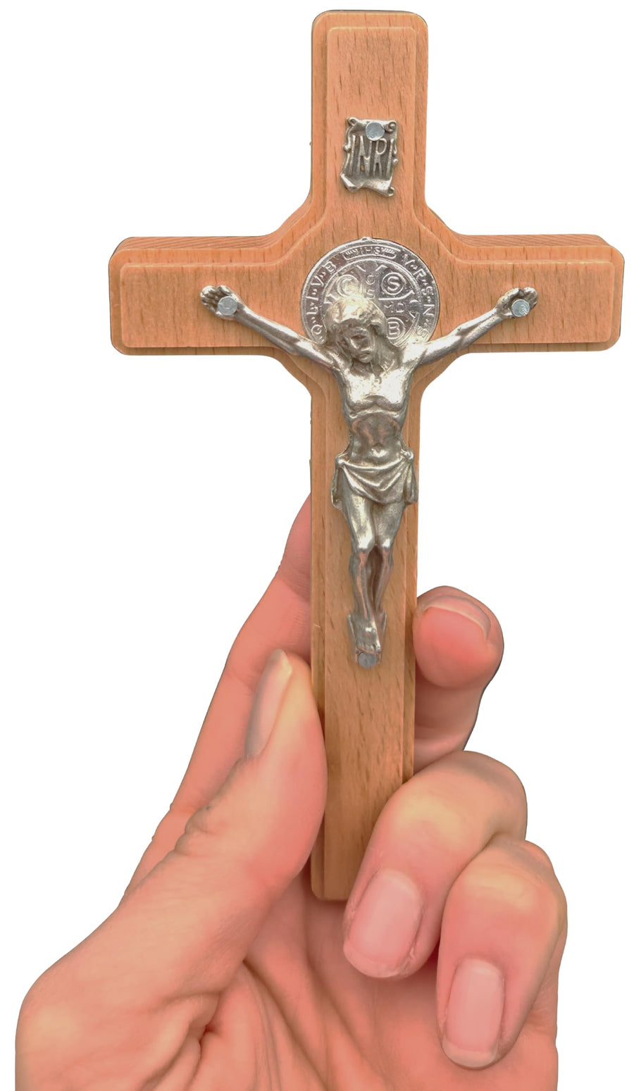 Cruz de pared de madera de haya 14×7 cm con corpus – crucifijo, bendecido – vista del producto