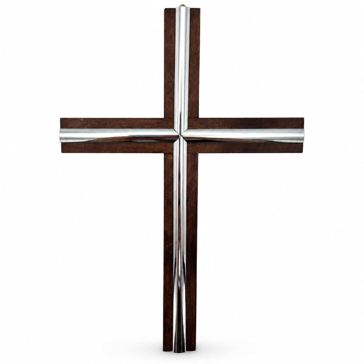 Cruz de pared de madera de haya marrón oscuro con incrustaciones de plata – bendecida (tamaño pequeño 20 × 14 cm) – vista del producto