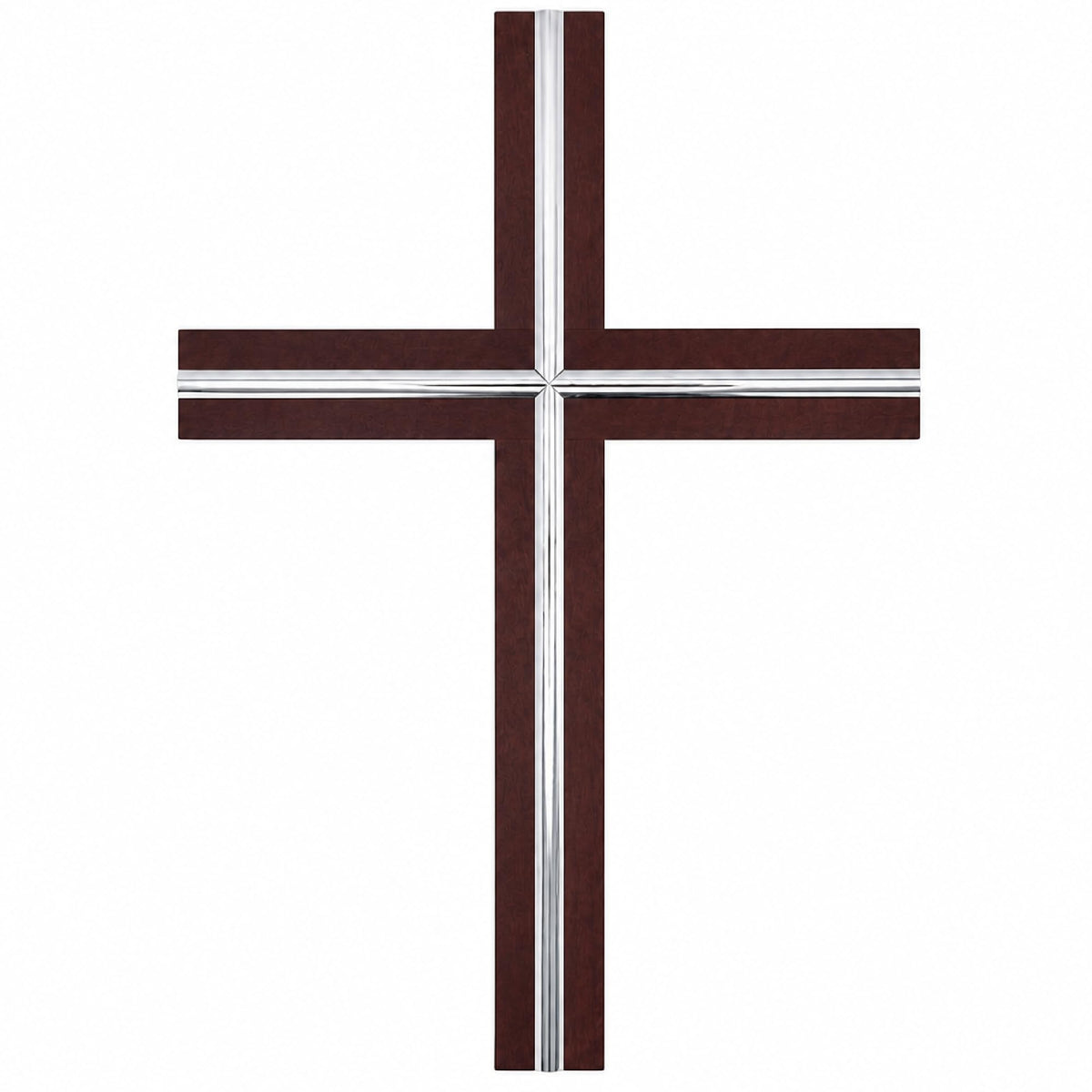 Cruz de pared de madera de haya marrón oscuro con incrustaciones de plata – bendecida (tamaño grande 30 × 21 cm) – vista del producto