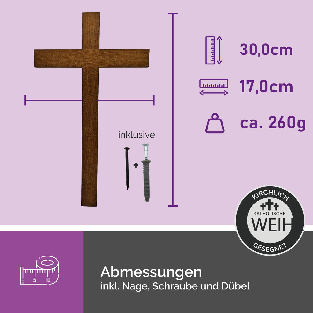 Maße des Wandkreuzes aus Buchenholz handgefertigt 30x17 cm