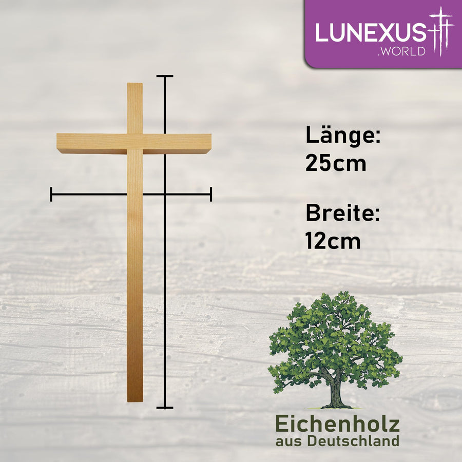 Cruz de pared de madera de roble sencilla 25×12 cm sin tratar – bendecida – vista 2