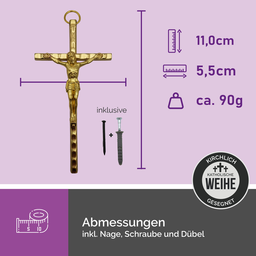 Maße des goldfarbenen Wandkreuzes mit Korpus katholisches Kruzifix