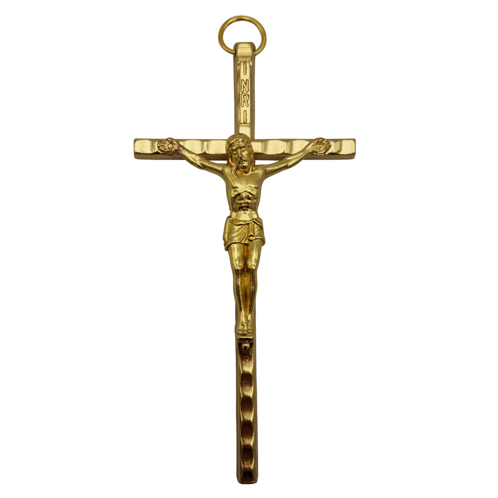 Goldfarbenes Wandkreuz mit Korpus aus Metall religiöse Dekoration