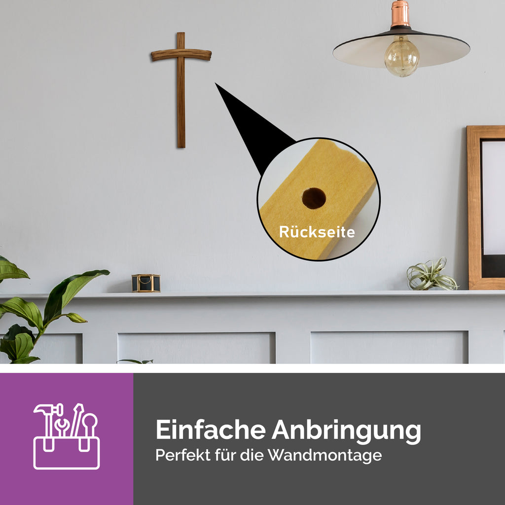 Handarbeit und Herstellung Wandkreuz dunkles Lindenholz gesegnet