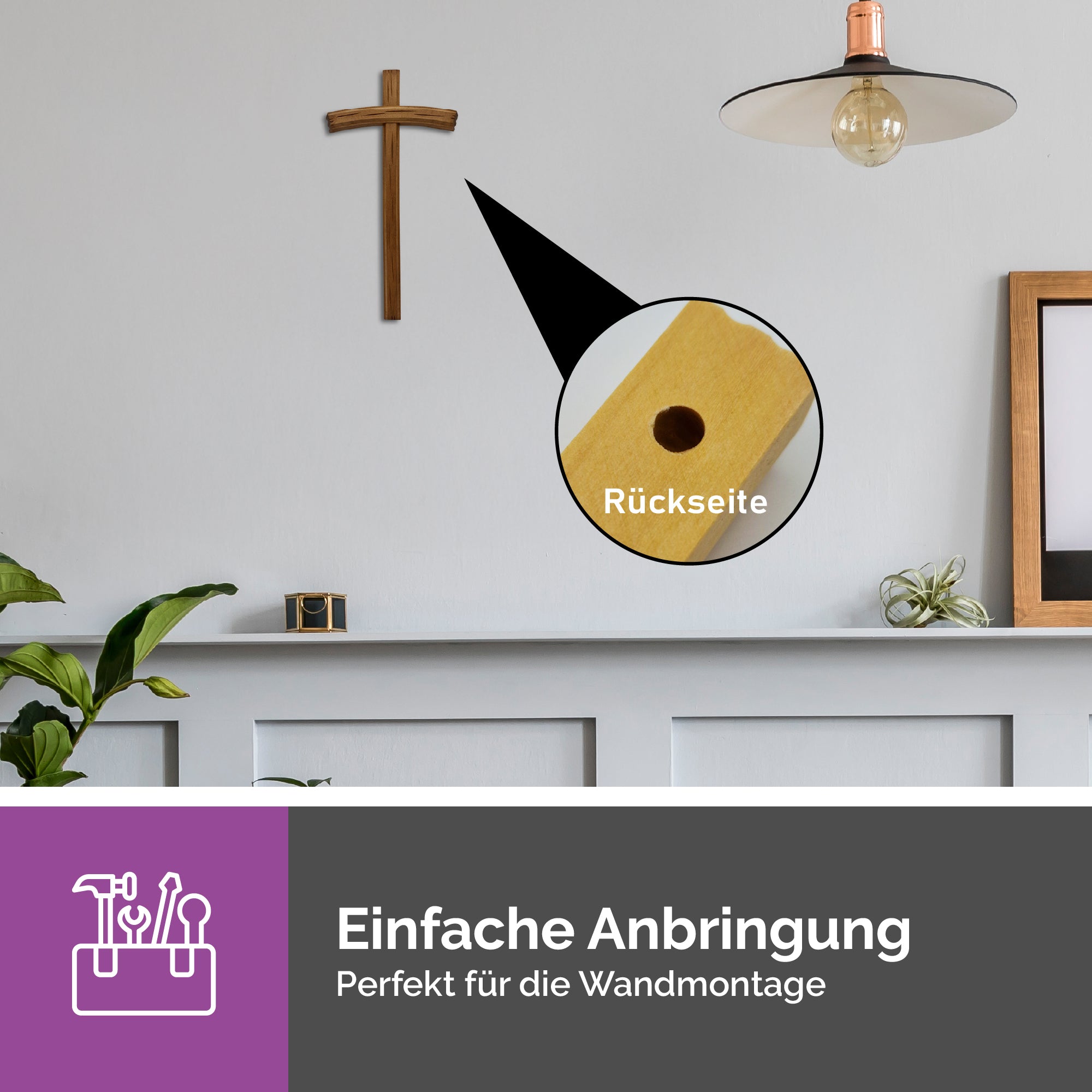 Handarbeit und Herstellung Wandkreuz dunkles Lindenholz gesegnet