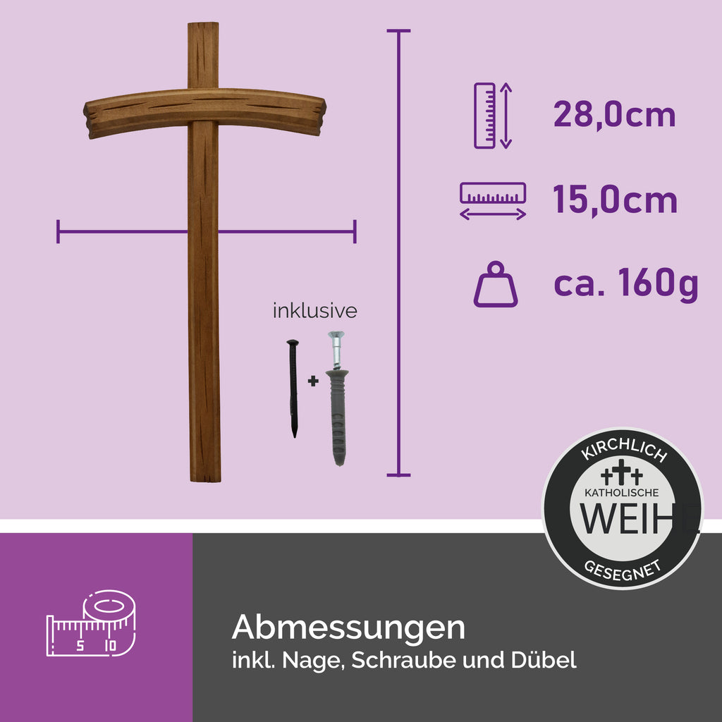 Maße Wandkreuz dunkles Lindenholz handgefertigt mit Zertifikat