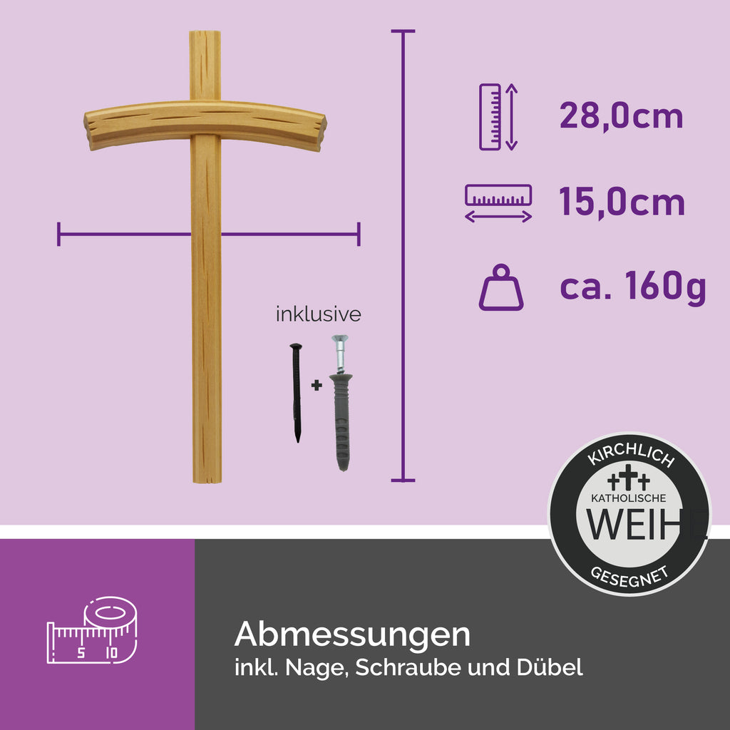 Maße Wandkreuz Lindenholz hell natur handgefertigt